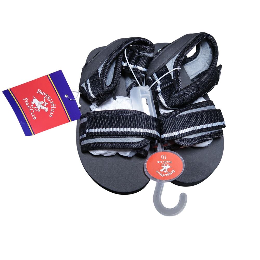 Beverly Hills Polo Club Boys Sport Sandal Strappy Shoes Kids Size 10 NEW Black